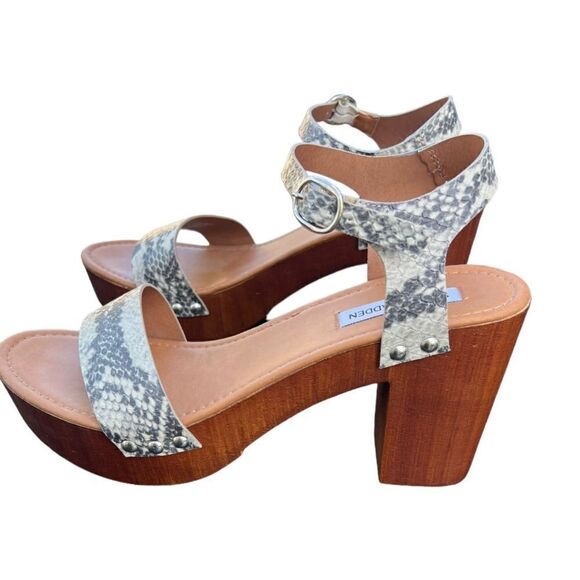 Steve Madden Luna Natural Snake Wooden Platform white Chunky Heel Sandals sz 10 - Picture 8 of 11